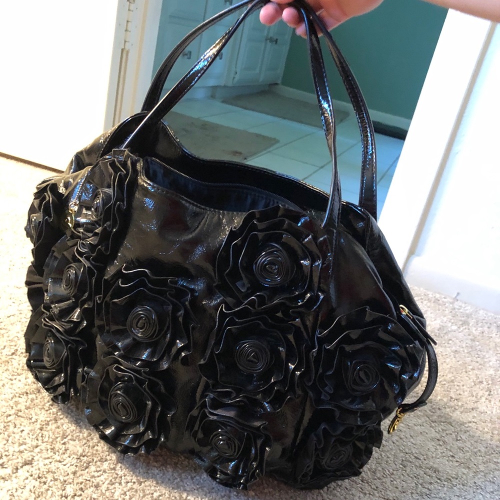 Black flowered purse